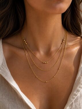 18K Gold Plated Layered Beaded Necklace